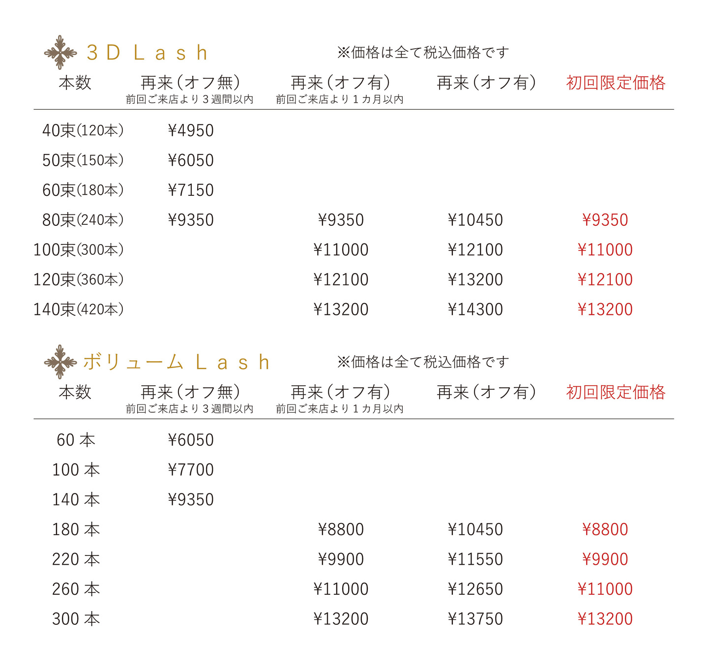 富士市マツエクのフォーラル静岡のまつ毛エクステ料金表の画像2